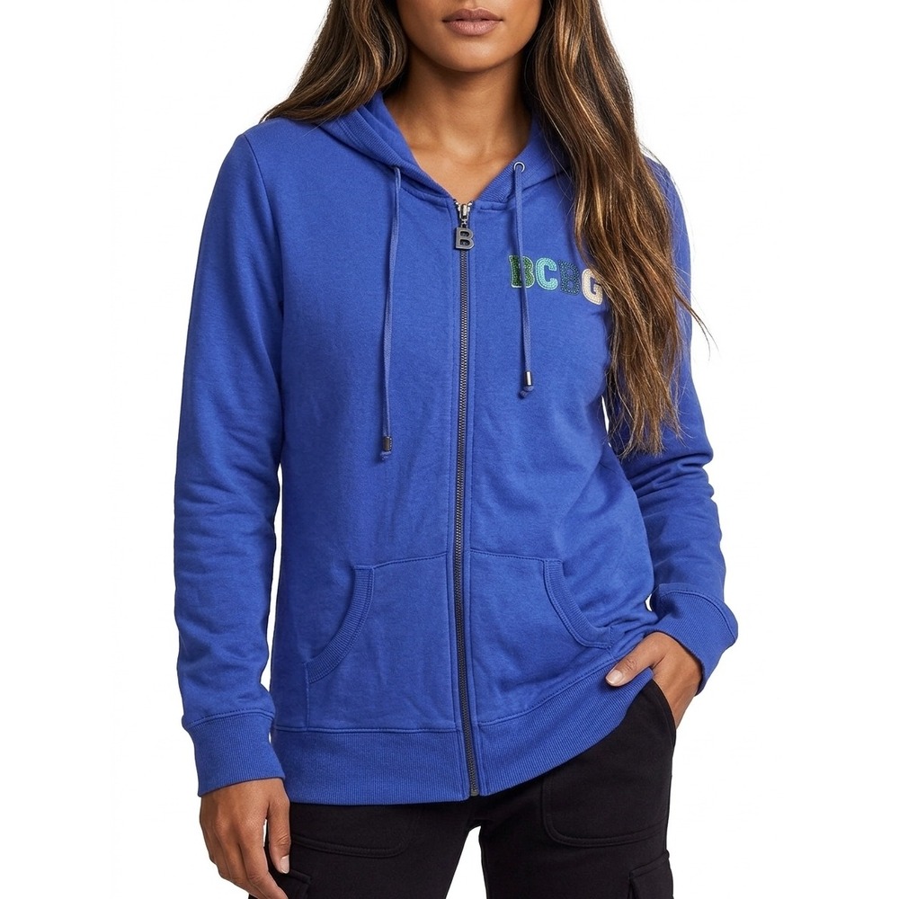 BCBGMAXAZRIA Blue Sequin LOVE BCBG Full Zip Hoodie Sweatshirt‎ Size M